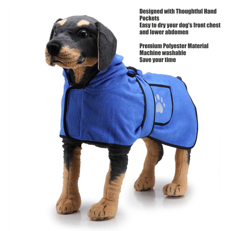 Dog Towel Strong Absorbent Quick Drying Hand Pockets Design Hooded