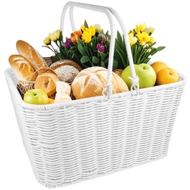 Versatile Wicker Picnic Basket with Foldable Handle – Perfect for Outdoor Picnics, Bike Rides, Garden Harvest & Home Decor (Large-White)