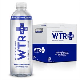 WTR+ Vapor Distilled Water, 1,5 Liter (Pack of 12) Bottled, 7.5 pH Alkaline with Electrolytes for a Crisp, Refreshing Taste