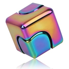 QLKUNLA Fidget Cube Spinner Anti-Anxiety Focusing Fidget Toys EDC Fidgets Spinner 4-in-1 Toy Metallic Focus Toy Cube Finger Top Desktop ADHD Stress Relieve Toys for Kids and Adults (Rainblow)
