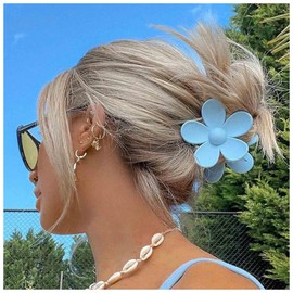 Aneneiceera Vintage Acrylic Flower Hair Claw Clip Neon Daisy Hair Jaw Clip Orange Ponytail Claw Barrette Minimalist Floral Hair Clip Hair Accessories for Women (Blue)