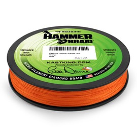 KastKing Hammer Braid Fishing Line, Orange, 4 Strand, 15LB, 300Yds