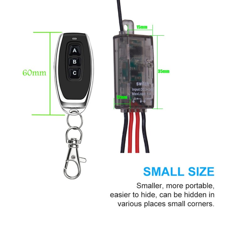 Meskliu Mini Remote Control Switch,3Way 1 Channel Wireless Switch,DC5V/12V/24V/ 5A