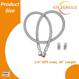 1/4" Stainless Steel PTFE Reinforced Hose, 1/4" NPT male, 40" Length, 870PSI, -40°F to 400°F