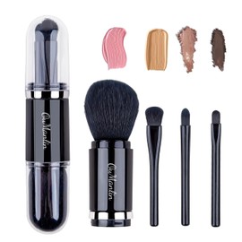 Travel Makeup Brushes Set, 4 in 1 Mini Cute Makeup Brush Retractable Professional Foundation Blending Powder Eye Shadow Brush for Women Facial Cosmetics Makeup Brush Set (Black)