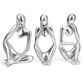 Estatua de Pensador 3PCS, Escultura Figuras Decorativas, Thinker Statue, Escultura de Arte Abstracto, Aesthetic Adornos para Casa, Estatua Resina para Decoracion Sala, Bano, Oficina, Escritorio-Plata