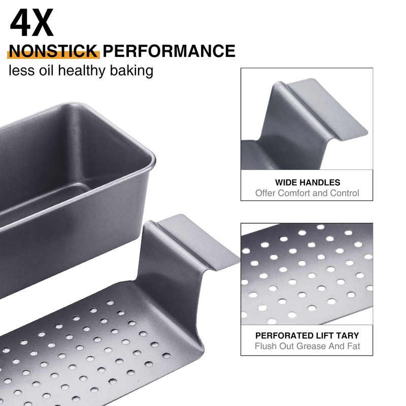 HONGBAKE 4 Pack Meatloaf Pan with Drain Tray, 9 x