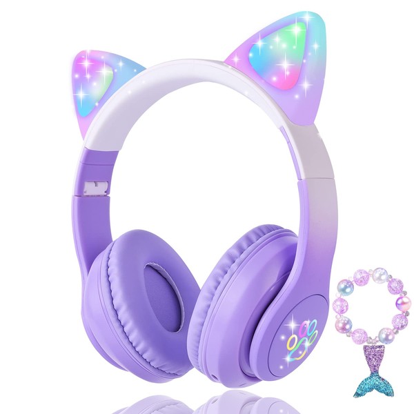 KORABA KORABA Cat Ear Kids Headphones Bluetooth, LED Light up