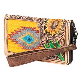 American Darling Organizer Hand Tooled Saddle Blanket Fabric Genuine Leather Western Women Bag Handbag Purse | for