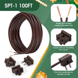 Chapou SPT-1 100 ft 18/2 Wire Electrical Wire with 6 Plugs 18 AWG Wire 18 Gauge Wire for LED Lighting Strip Lamp, Lamp Extension Cable, Residential Outdoor Commercial Industrial, Brown