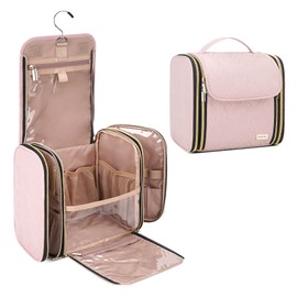 TBTOTRA Travel Toiletry Bag for Large Capacity, Portable Hanging Cosmetic Bags, Travel Essentials Organizer, Hanging Makeup Case for Accessories, Cosmetics, Toiletries, Pink