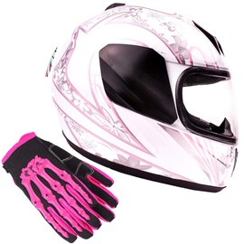 Typhoon Youth Kids Full Face Helmet with Shield & Gloves Combo Motorcycle Street Dirt Bike - Pink White Butterfly (Small)