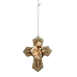 Giftcraft Nativity Scene Cross Ornament, 4.3-inch Height, Polyresin, Christmas, Home Décor, Holiday Tradition