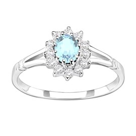 Old English Jewellers Sterling Silver Aquamarine CZ Cluster Ring sizes J - U (J)