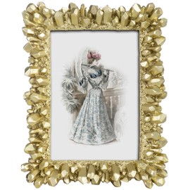 GUOER 4x6 Picture Frames Vintage Photo Frame with Glass Front Antique Picture Frame for Tabletop Wall Hanging (4x6,Golden Crystal Pillar)