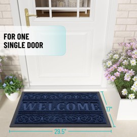 OLANLY Welcome Door Mat Indoor Outdoor Entrance, Heavy Duty Sturdy Front Door Mat, Waterproof All-Weather Doormat, Stain Resistant, Low Profile, Easy Clean Patio Entryway Mat, 29.5 x 17, Navy