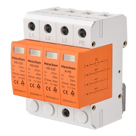 Heschen Surge Protection Device SPD, HS-C20, 275VAC 20KA, 3+N-PE, Fireproof, Low Voltage Arrester, 35mm DIN Rail Mount