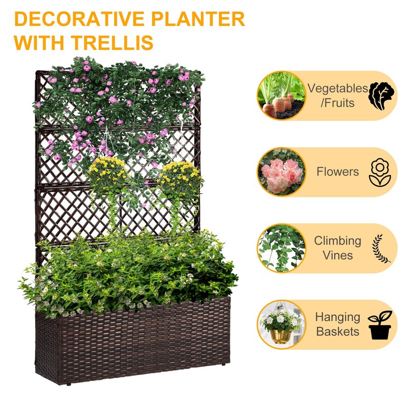 52’’ H Garden Planter Box with Trellis Outdoor for Vine
