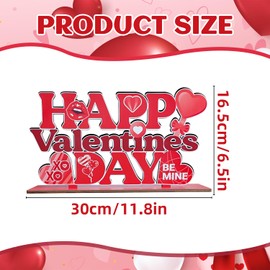 Valentines Day Table Decorations for Home Wood Decor 11.8x6.5inch Red Happy Valentines Day Centerpieces for Table Red Lip and Heart Pattern Valentine's Day Tabletopper