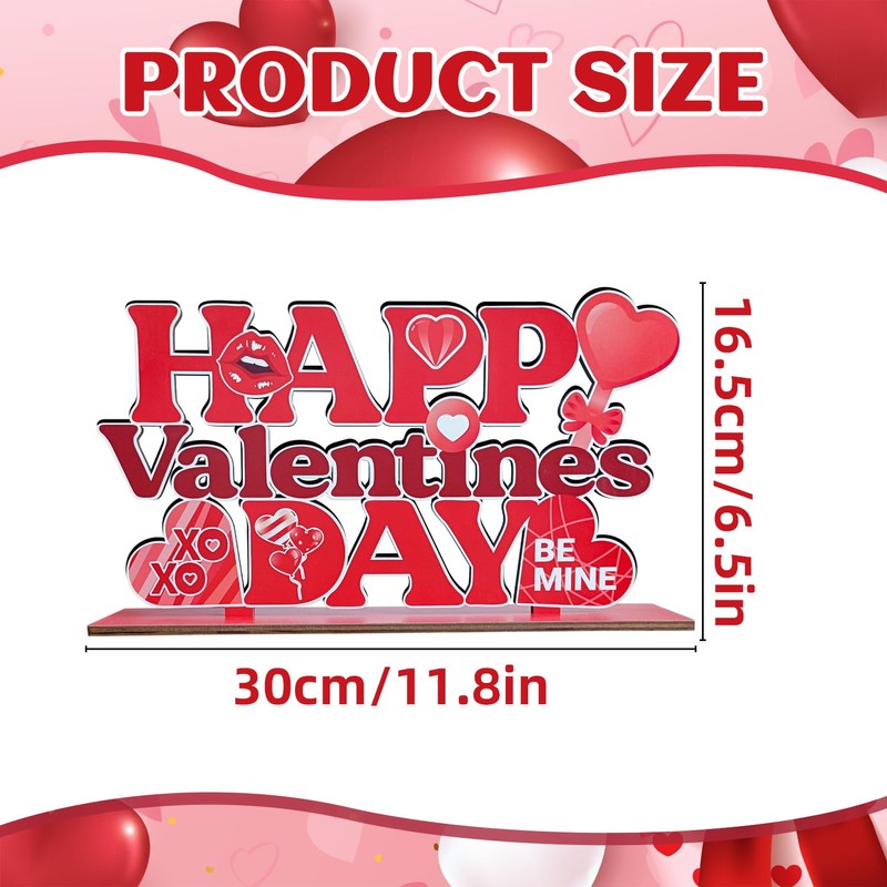 Valentines Day Table Decorations for Home Wood Decor 11.8x6.5inch Red