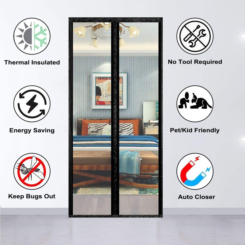 Transparent Insulated Door Curtain-Magnetic Thermal Door Cover, Screen Door Self-Closing