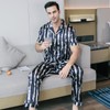 AISOMNUS Men Silk Satin Pajamas Set Short Sleeve Button Down