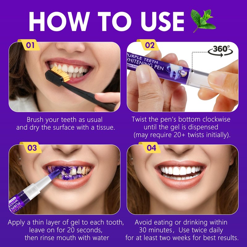 Teeth Whitening Pen 6 Pack, Professional Purple Teeth Whitening Gel