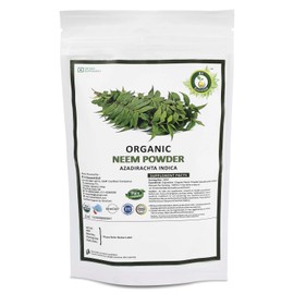 R V Essential Organic Neem Powder 200gm/ 7.05oz/ 0.44lb- Azadirachta Indica Neem Leaf Powder for Tooth for Hair for Skin USDA Organic Certified Supplement in Resealable and Reusable Zip Lock Pouch