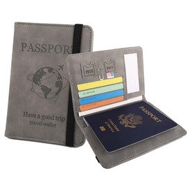 RUPEWA Passport Holder, RFID Blocking & Secure Travel Wallet with Multiple Card Slots, PU Leather, Grey