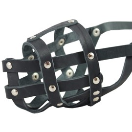 Real Leather Dog Basket Muzzle #104 Black - Amstaff (Circumference 11.8", Snout Length 3")