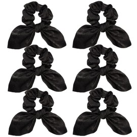 6 Pcs Satin Hair Ties Silk Satin Hair Scrunchies Hair Bands Hair Bow Ropes Hair Elastic Bracelet Ponytail Holders Hair Accessories for Women and Girls (3.8"*4.0", Black)