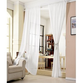 Woltu® #630, Set of 2 Transparent Curtains with Ruffle Tape, Linen Look, Double Pack, Stores Voile, Decorative Window Curtain for Living Room, Children’s Bedroom