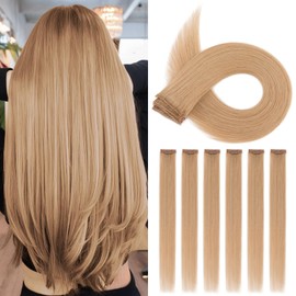 TESS Clip in Hair Extensions for Women UK Real Human Hair Multiple Uses Straight Highlights Weft 6PCS 6 Clips #27 Dark Blonde 10 inch