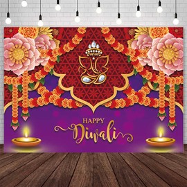AIBIIN 7x5ft Happy Diwali Backdrop Festival of Lights Party Decorations Supplies Favors Indian Diwali Lights Diyas Party Banner Photo Studio Props