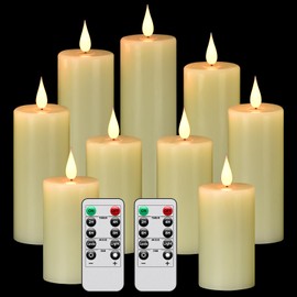 Tappovaly Flameless Flickering Battery Operated Candles 9pack Real Wax Pillar LED Candles with 10-Key Remote Control and 24 Hours Timer for Wedding, Party, Home Decoration (Ivory)