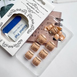 Gold Line Press on Toenails French Tips Fake Toe Nails Short Nude Square Toe Nail Press ons Tips Glitter Designs Full Cover Glue on Toenails Summer Acrylic False Toe Nails for Women 24Pcs