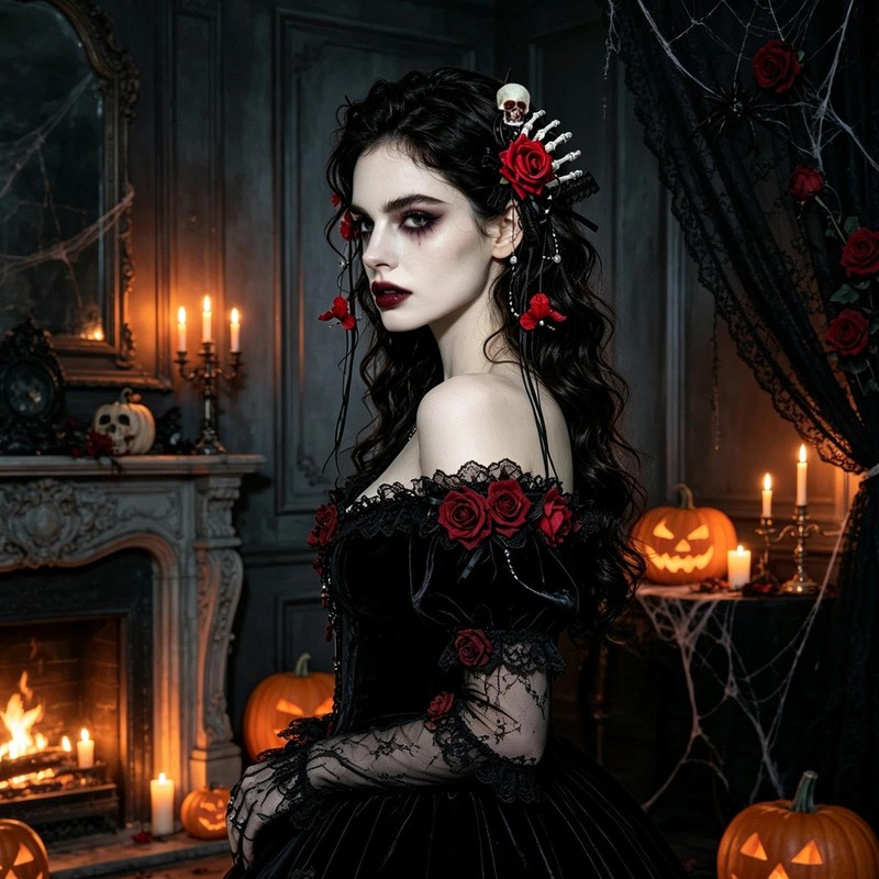 DIYCUT Set of 3 Gothic Hair Accessories - Red Rose