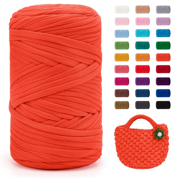 Uiopa Orange T-Shirt Yarn, 400g/120m Elastic Fabric Crochet Cloth T