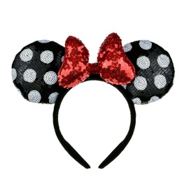 A Miaow 3D Black Mouse Sequin Ears Headband MM Glitter Butterfly Hair Clasp Park Supply Adults Women Photo Accessory (Golden and Red)