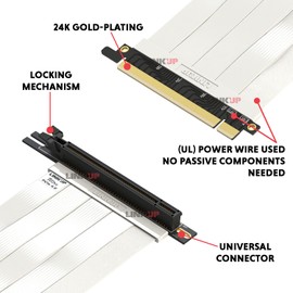LINKUP - Ultra PCIe 4.0 X16 Riser Cable (RTX4090, RX6950XT, x570, B550, Z690 Tested), Shielded, Vertical Gaming PCI Express Gen4 Mounting, Universal 90 Degree Female Connector (10 cm), 3.0 Gen3-Compatible, White