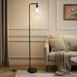 GAOMON Floor Lamps for Living Room, Modern Standing Lamps with Hanging Clear Glass Shade, Bright Industrial Floor Lamp for Bedroom, Tall Pole Lamps Office