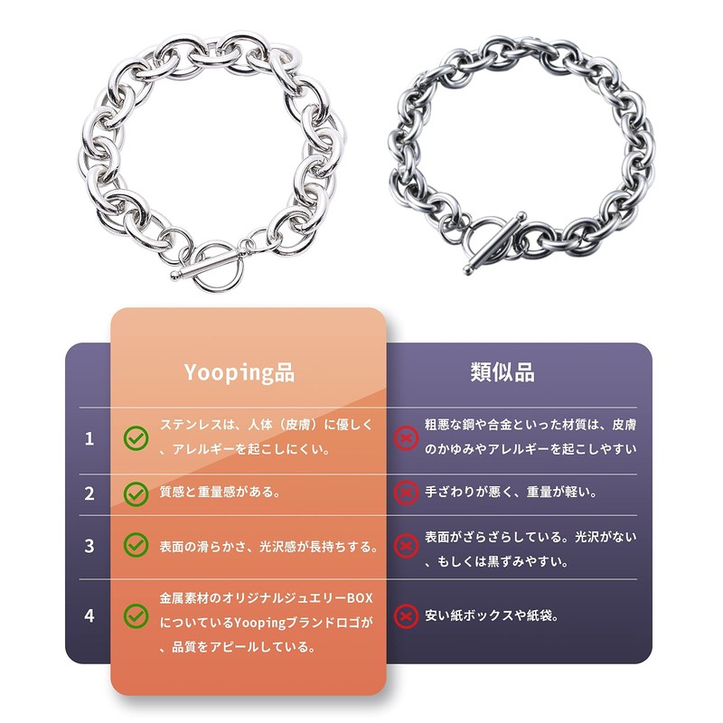 Yooping Men's Bracelet, Accessories, Stainless Steel, Mantel, Chain, Silver Stainless