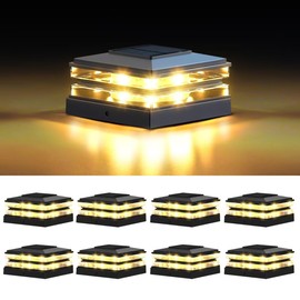 EXCMARK 4x4 Solar Post Cap Lights Outdoor Waterproof 8 Pack Fence Deck Post Lights with High-Brightness LEDs, Dual Light Modes Warm White & Cool White. (Classic Black, 8)