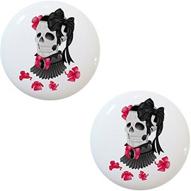Set of 2 Victorian Skull Ceramic Cabinet Drawer Knobs