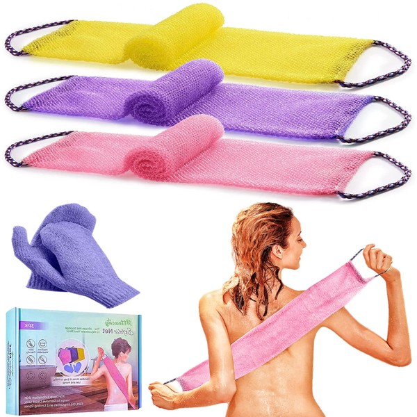 Exfoliating Body Scrubber, Loofah Back Scrubber, Exfoliating Washcloth, Bath Shower Scrubber for Men and Women, Luffa Scrubber to Deep Clean Relax Your Body to Clean Your Back Deeply 5-Pack