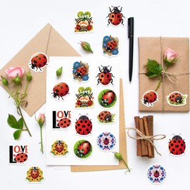 500Pcs Ladybug Sticker for Teacher, 1 Roll 10 Styles Cute Bug Stickers Reward Cute Space Stickers Office Supplies Incentives Sticker Insect Party Favor Decal (Ladybug)