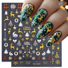 Jeongshang DIY Christmas Nail Art Stickers - 3D Plated Glitter, Christmas Tree & Bear Design (85x100mm) Sheet/TH-1556 15ea