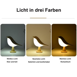 Danolt Bird Lamp, Dimmable Desk Lamp with 3 Colour Temperature and Intelligent Night Light, Night Light for Children, Cute Lamp Lamp, Table Touch Lamp
