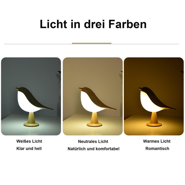 Danolt Bird Lamp, Dimmable Desk Lamp with 3 Colour Temperature