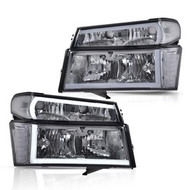 G-PLUS LED Headlights Compatible with Chevy Colorado/GMC Canyon 2004-2012,Fit Isuzu i-280 i-350 2006,Fit Isuzu i-290 i-370 2007-2008 Bumper Headlamp Smoky Lens Chrome Housing Clear Reflector
